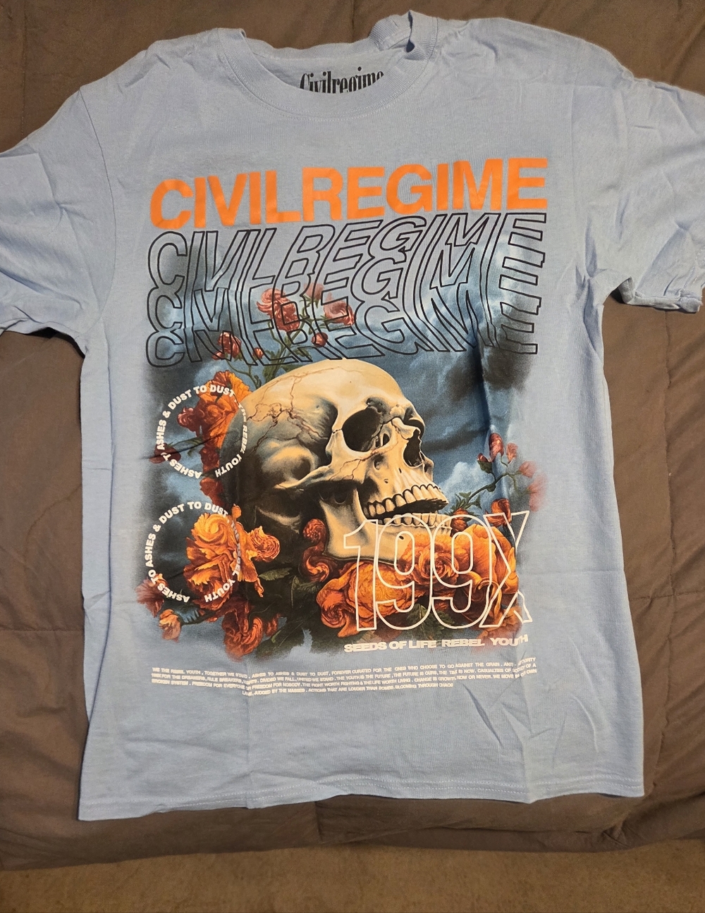 Men's Light Blue Graphic Skull Tee - 199X Design
